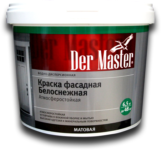 Краска фасадная атмосферостойкая белоснежная  6,5 кг DERMASTER (61576) (1шт/72шт)