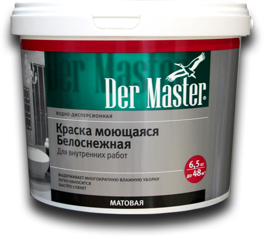 Краска интерьерная МОЮЩАЯСЯ белоснежная  6,5 кг DERMASTER (61571) (1шт/72шт)