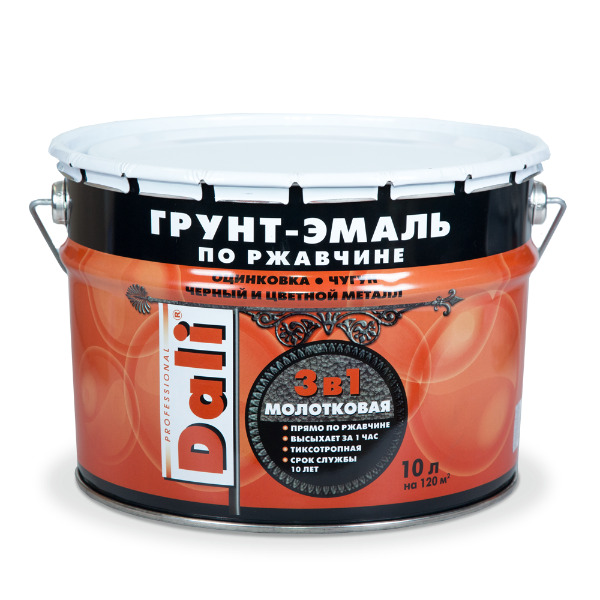ШОКОЛАДНАЯ  молотковая Грунт-Эмаль по ржавчине 10л Dali 20337 (1шт/55шт) под заказ