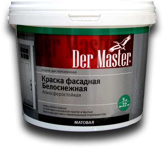 Краска фасадная атмосферостойкая белоснежная Der Master  3 кг (4 шт/48кор/192шт)