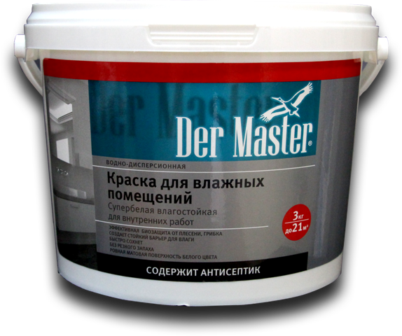 Краска для влажных помещений супербел.д/внутр.раб.  3 кг DERMASTER (62891) (4шт/48кор/192шт)