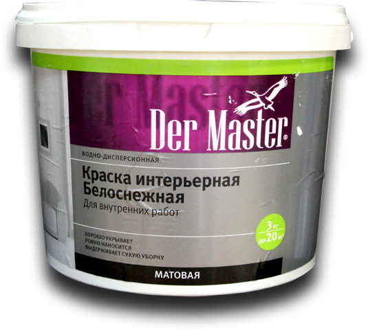 Краска интерьерная белоснежная Der Master  3 кг (4 шт/48кор/192шт)