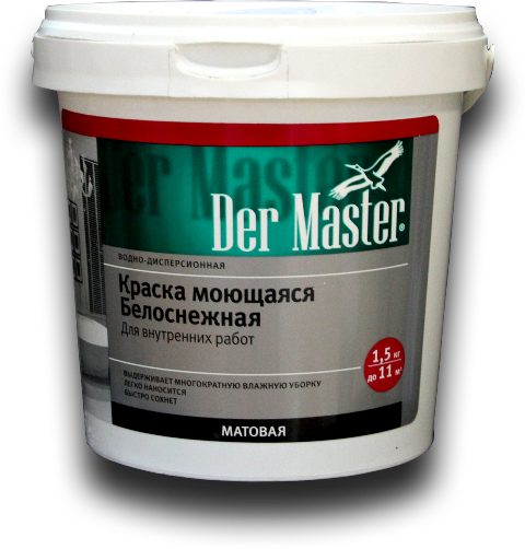 Краска интерьерная МОЮЩАЯСЯ белоснежная  1,5 кг DERMASTER (61569) (6шт/64кор/384шт)