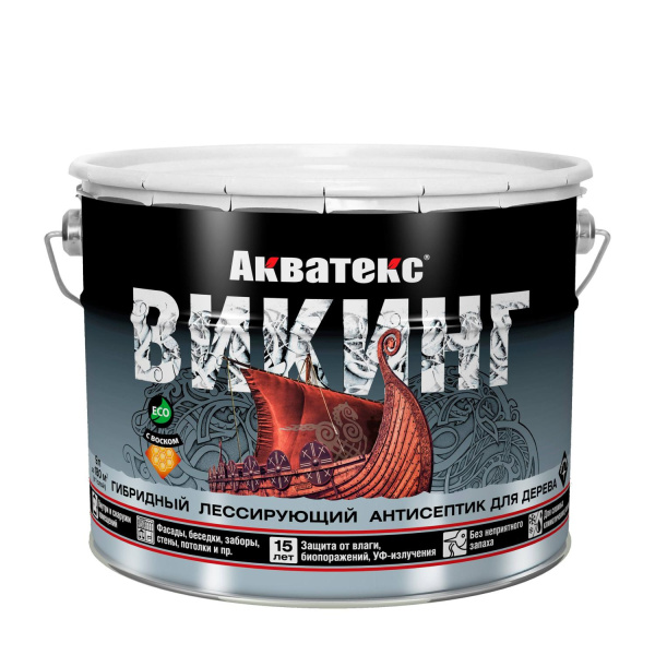 Акватекс ВИКИНГ лессирующий антисептик для дерева  ОРЕХ  9 л  65094 (1шт/44шт) пласт.тара