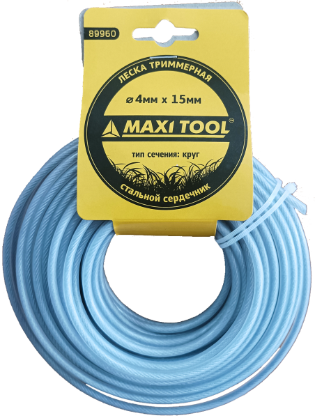 Леска триммерная  со стальным сердечником 4.0мм*15м 89960 (1/50шт) MaxiTool