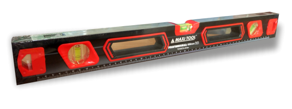 Уровень 19398 черн 60см противоударн. 3 гл+магнит+линейка, резин.загл. 2 фрезир.основ.(40)MaxiTool