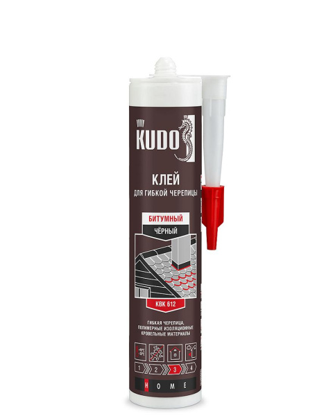 Клей  KUDO KBK-612  битумный для гибкой кровли 280мл черный (12шт/1872шт) ВЫВОД