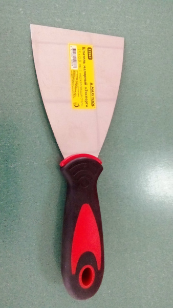 Шпатель нержав.сталь  (75*0,7мм)  19967 2-х компонент. прорезин. красн. руч. MaxiTool (120)(10) 