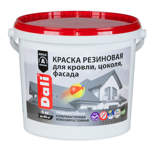 ЗЕЛЕНЫЙ МОХ RAL6005 краска фасадная резиновая для кровли, цок., фас.  6кг Dali (65143) (1шт/60шт)