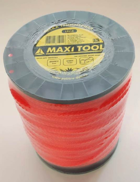 Леска триммерная витой квадрат 3мм*368м 19118 зеленый (1/4шт) MaxiTool