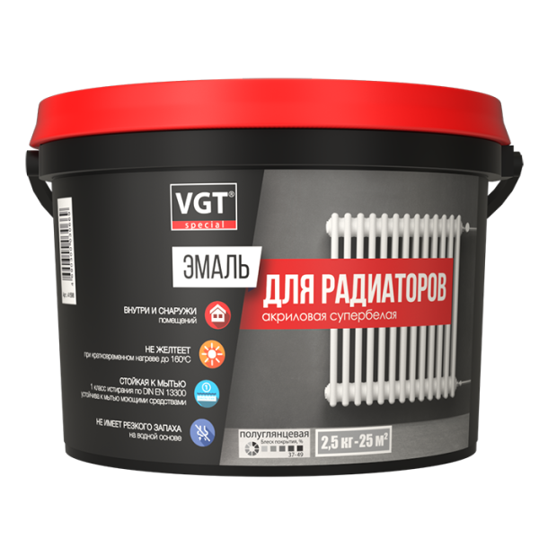 Супербелая эмаль ВД-АК 1179 для радиаторов акриловая полуглянц "Профи" 1кг (6шт/336шт) ВГТ