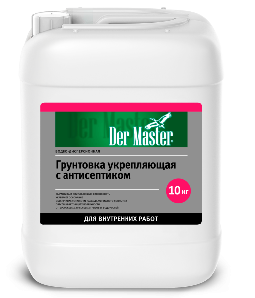 Грунт УКРЕПЛЯЮЩАЯ с антисептиком ВНУТР. раб. розовая 10 кг DERMASTER (61558) (1шт/60шт)
