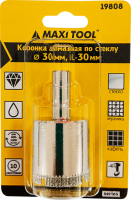 Коронка алмазная по керамике стеклу  D=30мм, 19808 высота 30мм, блистер MaxiTool(250шт/кор)
