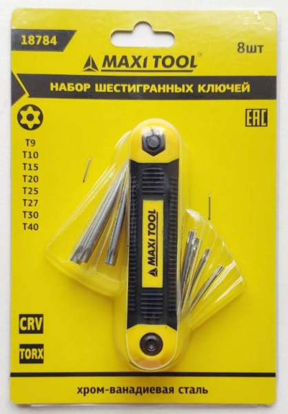 Набор складной имбусовых ключей 18784  TORX T9/10/15/20/25/27/30/40 (12шт/уп)(48уп/кор) MaxiTool