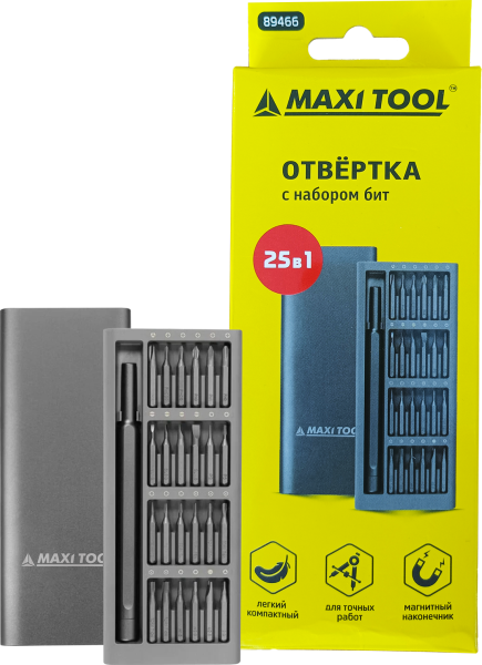 Набор Отвертка 89466 с набором насадок 25 предметов (80) MaxiTool 