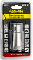 Коронка алмазная по керамограниту  D=30мм, 89730  высота 65мм, M14, блистер MaxiTool(100шт/кор)