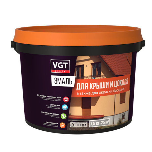 Эмаль для крыши и цоколя темно-коричневая п/глянцевая 10кг. ВГТ (1шт/44шт)