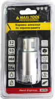 Коронка алмазная по керамограниту  D=32мм, 89731  высота 65мм, M14, блистер MaxiTool(100шт/кор)