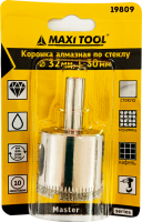 Коронка алмазная по керамике стеклу  D=32мм, 19809 высота 30мм, блистер MaxiTool(250шт/кор)