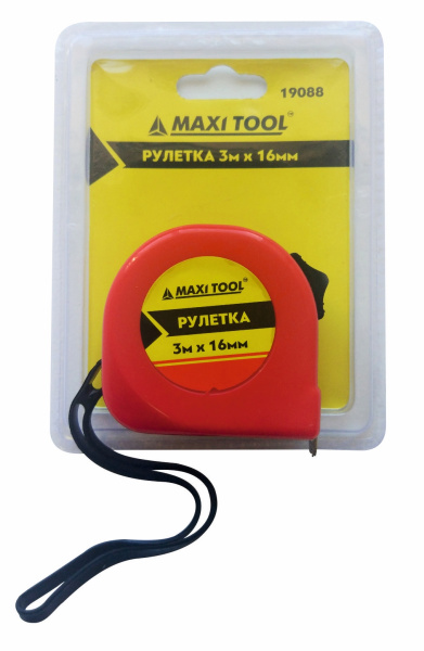 Рулетка S50A 19072 3м*16мм   стальная лента, АБС-корп,ремешок (1/120) MaxiTool