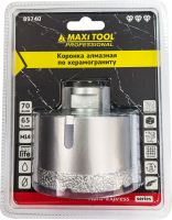 Коронка алмазная по керамограниту  D=70мм, 89740  высота 65мм, M14, блистер MaxiTool(50шт/кор)