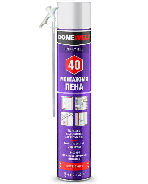 Пена монтажная полиуретан. бытовая  (-10+35C) DONEWELL ENERGY FLEX 40 DPH10U40 1000мл (12шт/840шт)