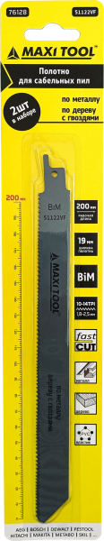 Полотно по мет и дер с гвоздями для сабельн пилы S1122VF 200x1,8-2,5мм 2шт. 76128 (20/100) MaxiTool