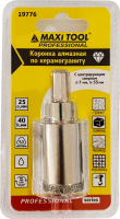 Коронка алмазная по керамогран  D=25мм 19776, h=40мм,+сверло(d=7мм/h=55мм)блистер MaxiTool(100/кор)