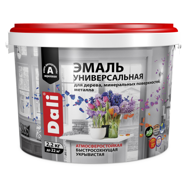 Эмаль УНИВЕРСАЛЬНАЯ  БАЗА А полуматовая  RAL 9010  2,2 кг Dali (80239) (4шт/168шт)