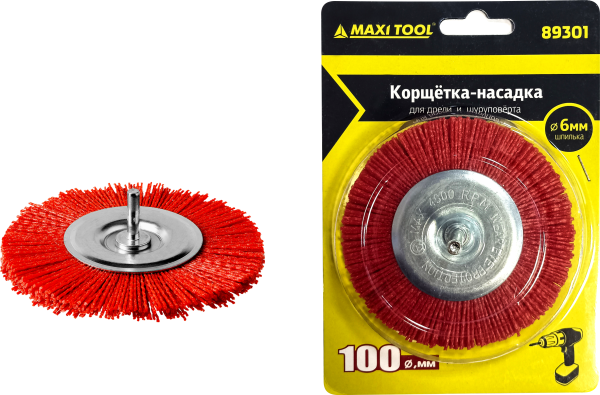 Щетка д/дрели плоская с/шпилькой  100*6мм 89301 нейлоновая (20/240) MaxiTool