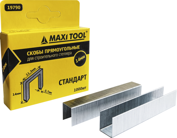 Скобы д/степлера Стандарт (тип 53) 0,7х11,3х14мм 19790  (1000шт/уп)(200уп/кор)MaxiTool