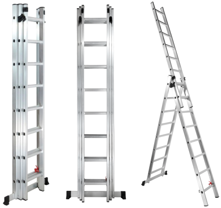 Лестница алюминиевая 3-х-секционная универсальная AL308 (225/365/505см) STAIRS