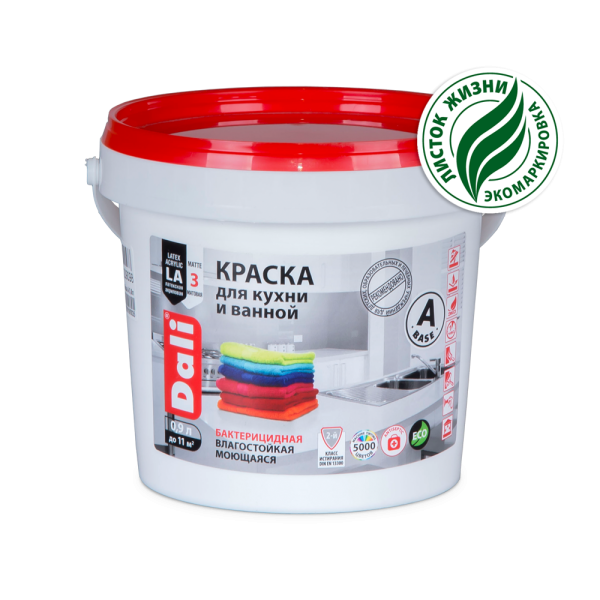 Краска DALI д/кухни и ванной 3 (глубокоматовая) (База А)  0,9л (20909) (6шт/384шт)