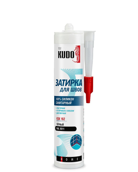 Герметик-затирка для швов силикон. санитарный ЧЕРНЫЙ RAL9011 KSK-162 280мл/339гр KUDO (6шт)