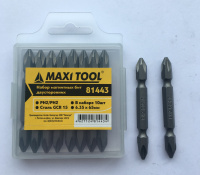 Биты 81443 2-х стор. магнитные закал. 6,35х65мм PH2/PH2 сталь GCR 15 (10/20) MaxiTool