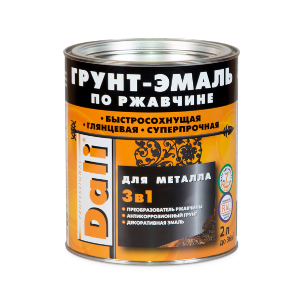 КРАСНАЯ  (RAL 3001) Грунт-Эмаль по ржавчине 3в1  2л Dali 20474 (3шт/231шт)