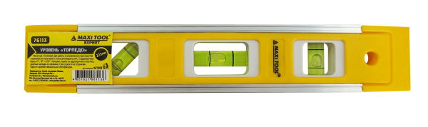 УРОВЕНЬ 76113 ТОРПЕДО 225 мм, 3 глазка, усиленный, магнитный, ABS-пластик (200)MaxiTool