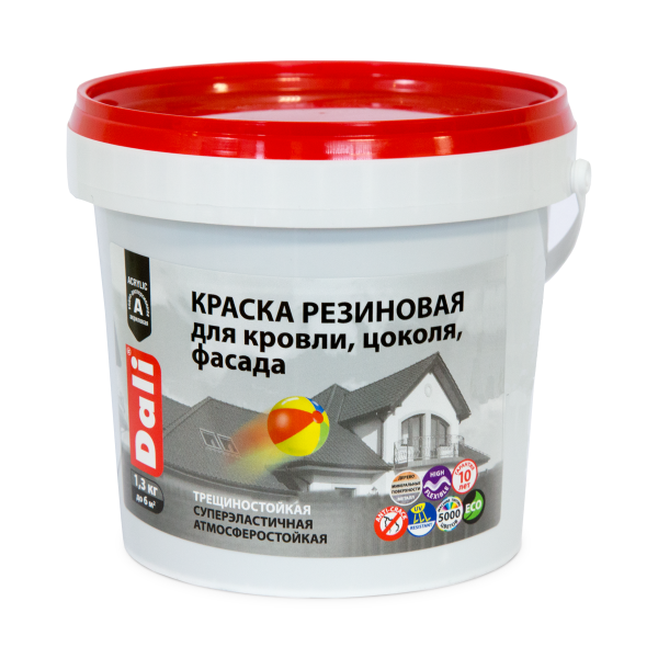 БЕЛАЯ (база А)  краска фасадная резиновая для кровли, цоколя, фасада  1,3кг Dali (20750) (6шт/384шт)