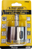 Коронка алмазная по керамике стеклу  D=45мм, 19812 высота 30мм, блистер MaxiTool(100шт/кор)