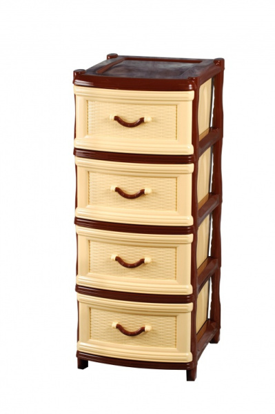 Комод "Классика" (плетенка) бежевый/коричневый 4-х секционный 068 Эльфпласт РАСПРОДАЖА