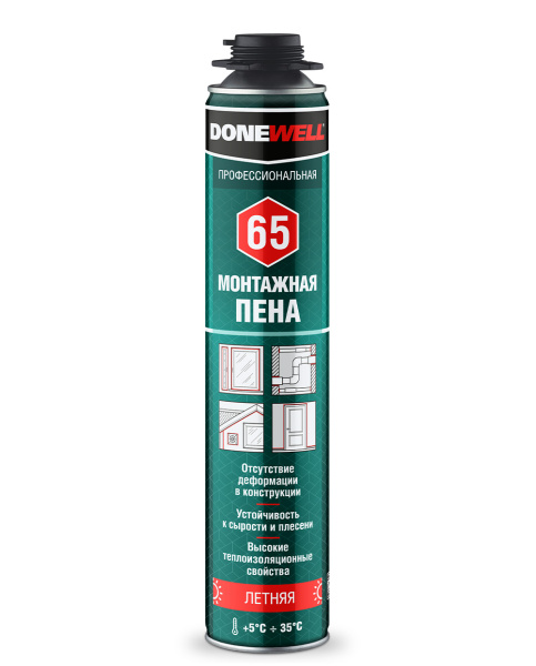 Пена монтажная полиуретан. проф. летняя (+0+35C) DONEWELL 65 DPP10S65 1000мл/ (12шт/768шт)