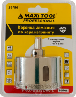 Коронка алмазная по керамогран  D=68мм 19786, h=40мм,+сверло(d=7мм/h=55мм)блистер MaxiTool(50/кор)