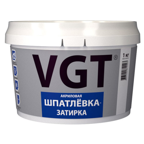 Шпатлевка-затирка акриловая 1кг (водостойкая тонкодисперс.)  VGT (6шт/480шт)