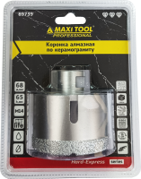 Коронка алмазная по керамограниту  D=68мм, 89739  высота 65мм, M14, блистер MaxiTool(50шт/кор)