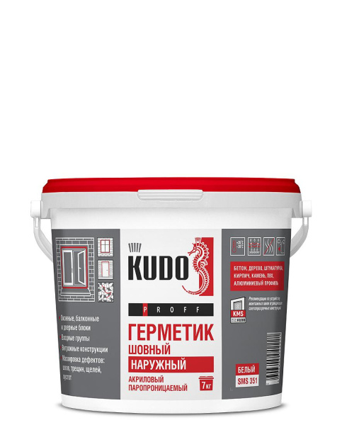 Герметик акриловый паропроницаемый шовный НАРУЖНЫЙ KUDO PROFF, 7 кг, SMS-351, белый