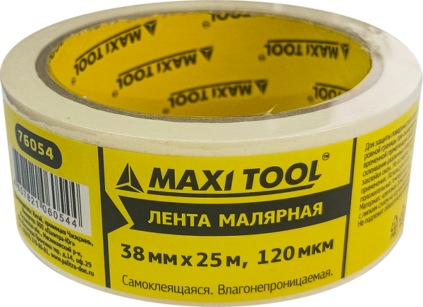 Малярная лента 76054 38мм*25м на бумажной основе 120mic (60шт/кор) MaxiTool