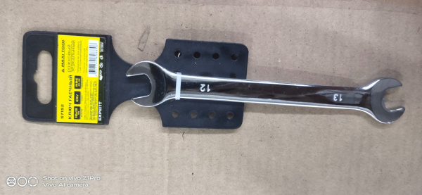 Ключ 57152 рожковый 12*13 мм, Хром-ванадиевый, зеркальн. полир, MaxiTool (15/120)