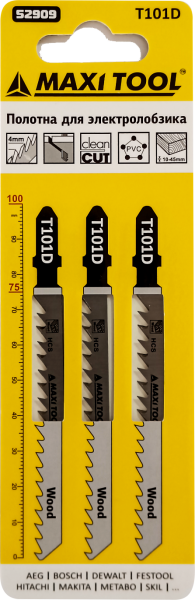 T101D Полотна д/эллобз чист прям рез дерев 52909 3шт/наб 4*75*100мм(10/100/600)MaxiTool
