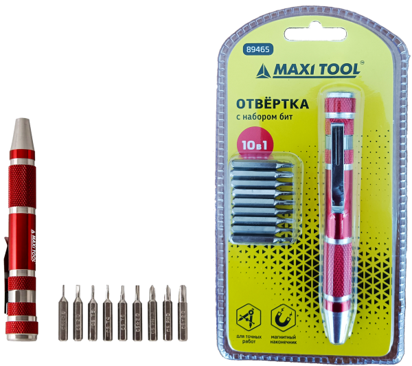 Набор Отвёртка 89465 со сменными битами, 10 предм. (48) MaxiTool