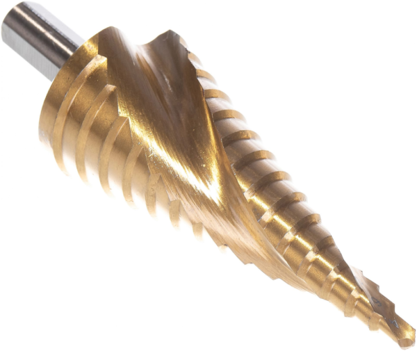 Сверло ступенч 4/6/8/10/12мм-HEX SHANK, 89362 HSS 4341, нитрид титан покрытие. (300шт/кор)MaxiTool
